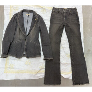See by Chloé Pinstripe Blazer & Jeans Set Distressed Raw Hem Sz 46/32